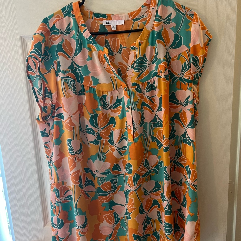 DR2 Women's Floral Blouse - Orange, Green, Pink